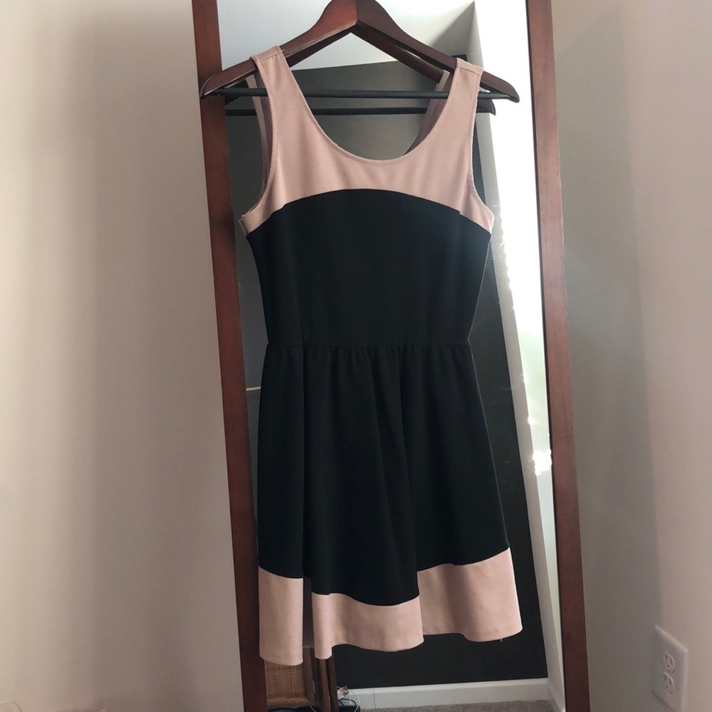 Beige and black skater dress